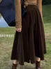 Tigena Vintage Velvet Midiロングスカート女性秋冬エレガントなオールマッチソリッドAラインハイウエストミッドリネットスカートメス211217