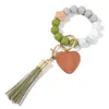 14 Colors Valentine's day love wood chip silicone bead bracelet keychain Party Favor Wristlet key chain Tassels handchain keys ring Various keychains