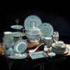 Luxe Imperial Household Cloisonne Bone China servies sets Porselein 86 PCS Woonkamer Home Decors Lichtblauw klassieke diner sets met gouden rand