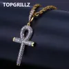 Collier de créateur Bijoux de luxe Dos solide Ankh Cros Hommes Femmes Hip Hop Pendentif Glacé AAA + Bling CZ Pierre Cadeau Drophipping