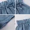 Sommar hög midja denim shorts kvinnor casual lösa damer lace-up elastisk midja ficka blå vit svart jeans kvinnlig strand 210611