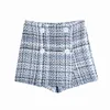 Kobiety Tweed Plaid Casual Shorts Spódnica Za Podwójne Breasted Eleganckie Sprawdzone Krótkie Spodnie Lato Plus Size Spodenki dla kobiet 210521