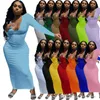 Designer Vesti Abito per le donne Collo a U Bodycon BodyCon Gonna Hip Slim Sexy Manica lunga Solid Long Maxi Dresses Beach Party Club Plus Size