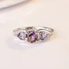 Heart Diamond Ring Kvinnor Färgglada ädelsten Engagemang Bröllop Ringar Mode Smycken Present