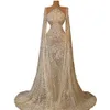 Glitzerndes Meerjungfrau-Hochzeitskleid mit Pailletten und Wickel-Illusion Bling Dubai Princess Brautkleider Robe De Soiree Türkische Couture Abendkl3208584