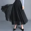 Casual Sweet Women Skirt High Waist Elegant Lång S s Maxi Solid Mesh Lace Kläder 4884 210512