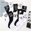 Fashion Graffiti Anime Men Women Socks Cotton Ins Harajuku White Black Sport Happy Soft Funny Trend Streetwear Girls Sockings