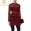 Spring Summer Self Portrait Layers Ruffles Party Dress Runway Women Wine Red Lace Hollow Out Short Cake Vestidos 210506