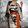 MAISON GABRIELLE Robe Kimono Imprimé Abstrait Pour Femmes Robe De Chambre En Satin De Soie Long Peignoir Chemise De Nuit Loungewear Déshabillé 210924