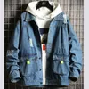Мужские куртки осенняя зимняя одежда 2021 Модная вышиваемая бренда подростки джинсовая куртка студент изрыванные отверстия