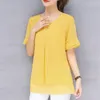 Plus Size Chiffon Blouse Women Tops O-neck Short Sleeve Summer And s Loose Slim Solid Female Shirt 4832 210512