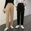 Autunno coreano vita alta pantaloni da completo harem pantaloni bottoni bottoni moda casual solido femminile femme 210513