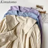 KIMUTOMO lange mouwen shirt vrouwen lente Koreaanse solide Peter Pan Collar Puff Sleeve Single Breasted Blouse Casual 210521