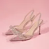 Sandales à talons hauts d'été avec boucle en un mot, nœud en strass, Transparent, mode Stiletto décontractée pour femmes, chaussures habillées