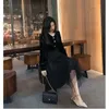 ベルベットブラックドレスフランス長袖マキシゴシックデザイナーVネック女性イブニングスパンコール秋の婦人服210604