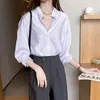 Fashion Striped Shirt Women Summer Long Sleeve Office Lady Thin Sunscreen s and Blouses Tops 11391 210506
