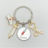Fashion Creative Nurse Medical Syringe Stethoscope Image Keychain Glass Cabochon Keyring Holder Dome Key Rings Pendant gift