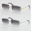 2021 Metal Style Rimless diamond Cut Carved lens Square Sunglasses C Decoration Fashion male and female 18K Gold With box Sun Glasses Fanciful Eyewear