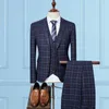 (Giacca + Gilet + Pantaloni) 2019 New Fashion Boutique Plaid Mens Casual Business Suit Sposo Abito da sposa Formale Slim Plaid Suit X0909