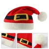 Chapeau de vacances tricoté à motif Unique de ceinture de père noël, avec Pompon blanc en peluche, fournitures de fête de noël pour adultes, 2021