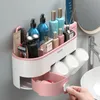Onep Nouveau porte-brosse à dents Dispositif de dentifrice avec tasse murale pour articles de toilette Stockage cosmétique Accessoires de salle de bain Set 210322