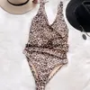 En bit baddräkt 2022 sexig leopard badkläder kvinnor bälte baddräkt push up baddräkt beachwear vintage retro monokini