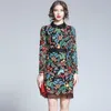 Wiosna Wysokiej Jakości Kwiatowy Haft Dress Elegancka Moda Casual Vintage Długi Rękaw Kobiety Wieczorowe Dresses 210529