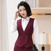 Uniforme Design Lady Bureau Travail Pantalon Jupe Costume Blazer Chemise Gilet Pantalon 3 Pièces Ensemble Pour Les Femmes Coréenne Formelle Affaires Rouge Costumes Deux Femmes