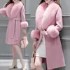 Women's Woolen Jacket Middle and Long Korean Designer Autumn Winter Clothes Midj ner Slim Fashion Big Collar Coat HFT5