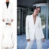 Beyaz Pinstripe Blazer Suits Kadınlar 2 Parça Slim Fit Bir Düğme Akşam Parti Balo Kıyafet Smokin (Ceket + Pantolon)