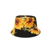 Sunflower Printed Fisherman Hat Women Double Face Sunshade Chic Flat Top Bucket Hats Outdoor Sunscreen Female Basin Cap Wide Brim Elob22