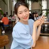 Korjpaa Kvinnorskjorta Sommar Koreanska Chic Fresh Age-Reducerande Runda Hals Tre-Button Tillbaka Five-Point Puff Sleeve Plaid Blus 210526