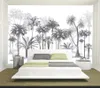 배경 화면 커스텀 벽화 흑백 흑백 큰 나무 열대 열대 우림 코코넛 현대 TV 소파 배경 벽 3D 자체 접착 월페이퍼