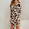 Jocoo Jolee Women Winter Fashion Leopard Print V Neck Backless Mini Dress Sexig bodycon klänning med Sashes Vintage Wrap Dress 210619