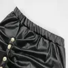 Kadınlar Bayanlar Yüksek Bel Kalem Etekler Yaz Düğmeler Dekor PU Deri Pileli Bölünmüş Parti Moda Seksi Bodycon Siyah Mini Etekler 210507