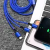 3 في 1 شاحن كابل خط كابل 2a النايلون مضفر متعدد شحن سلك سلكي نوع c مايكرو كابل USB لسامسونج xiaomi الروبوت سلك الهاتف