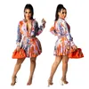 Ins internet beroemdheden beroemde vrouwen set 2 stks jurk print longsleeve boven knie 211116