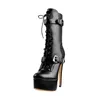 Stivaletti alla caviglia con plateau nero da donna 1516cm Tacco alto e sottile 4cm Moda con tacco in metallo con fibbia Stivali con tacco a spillo