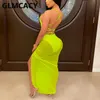 Women Sexy Mesh High Slit Maxi Dress Spaghetti Strap Evening Party Club Long Dresses Robes 210702