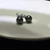 Stud Real 925 Sterling Silver Black Pearl Boucles d'oreilles pour les femmes, Big Natural Tahiti Wedding Bride Jewelry