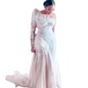 One Shoulder African Mermaid Wedding Dresses Plus Size Bridal Gowns Lace Appliques Draped Vestidos De Novia Para Boda Civil Ivory Bride Formal Reception Dress Tail