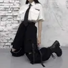 HOUZHOU Gothic Streetwear Damen Cargohose mit Kette Punk Techwear Schwarz Oversize Koreanische Mode Weite Beinhose Alt 210925