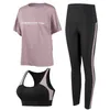 Solta Camiseta + Bra + Calças Mulheres Yoga 3 Parte Set Secagem Fitness Ginásio Terno Ao Ar Livre Sportswear Roupas Running Plus Size 4XL 210802