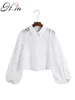 HSA kadın beyaz bluzlar dantel çiçek tığ işi puflu kol kadın pamuk bluzlar boho kadınlar gömlek blusas roupa feminina dış giyim 210716