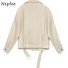 Loose Bf Style Solid Jacket Women Turn Down Collar Long Sleeve Double Breast Leather Coat Spring Clothes Femme 210422