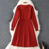 Veer lange mouw ronde nek rode jurk contrast kleur gebreide lint stropdas boog paneel met korte mini elegante casual jurken 21S138B442