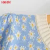 Tangada Korea chique vrouwen bloemen patroon zomer trui korte mouw dames school stijl gebreide jumper tops AI77 210609