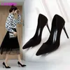 드레스 신발 Vestido Profesional Negro de Tacón Alto Para Mujer Stiletto Combina Con Todo Zapato de Ante único Tacón Medio de Otoño 220315