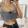 Kadın T-Shirt Üçgen Rozeti Tişörtleri Yanıp Sönen Rhinestone Hollow Mesh Camisole Kadın Giysileri Seksi Yular Tankları