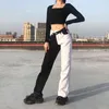 Streetwear Jeans Y2K rattoppati bianchi neri per ragazze Pantaloni denim da donna moda femminile Pantaloni a vita alta Harajuku Capris 210510